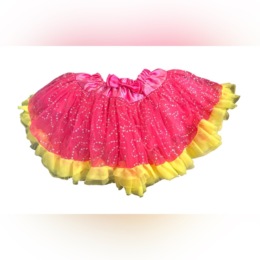 Toddler Hot Pink Yellow Tulle Satin Sequin Tutu Skirt By Pochew